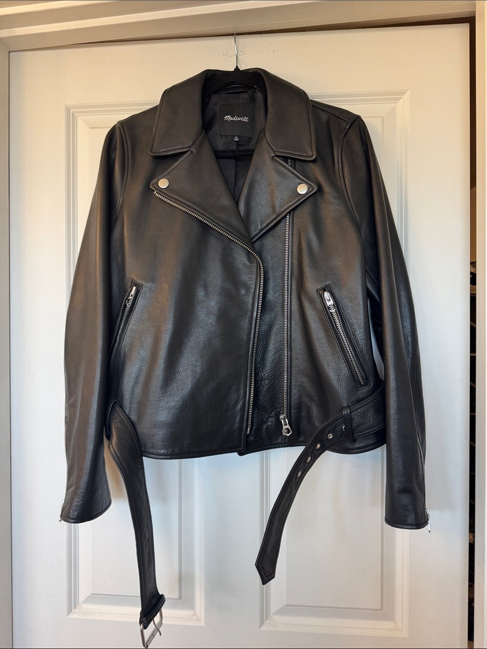 Madewell Black Leather Asymmetric Moto Jacket with Belt